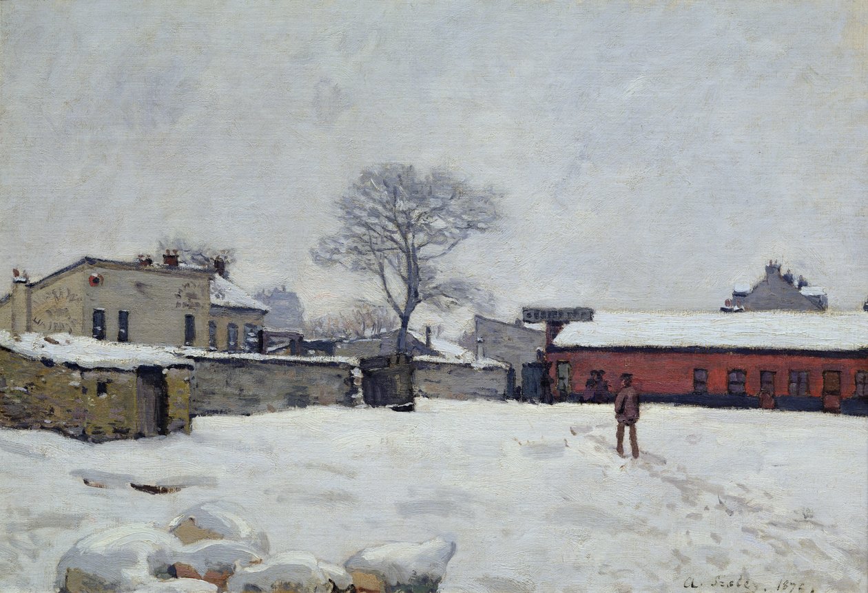 Onder de sneeuw: de boerderij in Marly-le-Roi, 1876 door Alfred Sisley