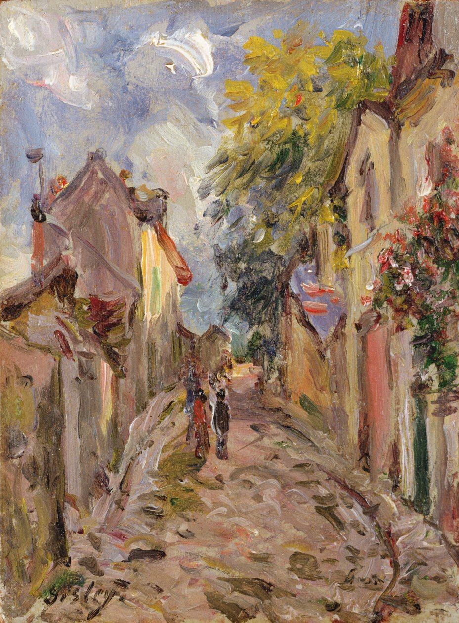 Dorpsstraat Scène (paneel) door Alfred Sisley