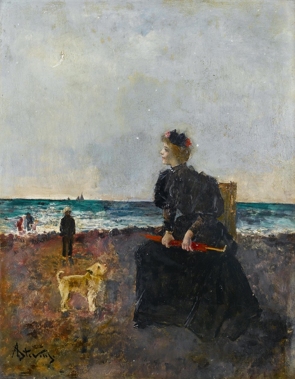 Zittende Vrouw op het Strand door Alfred Emile Stevens