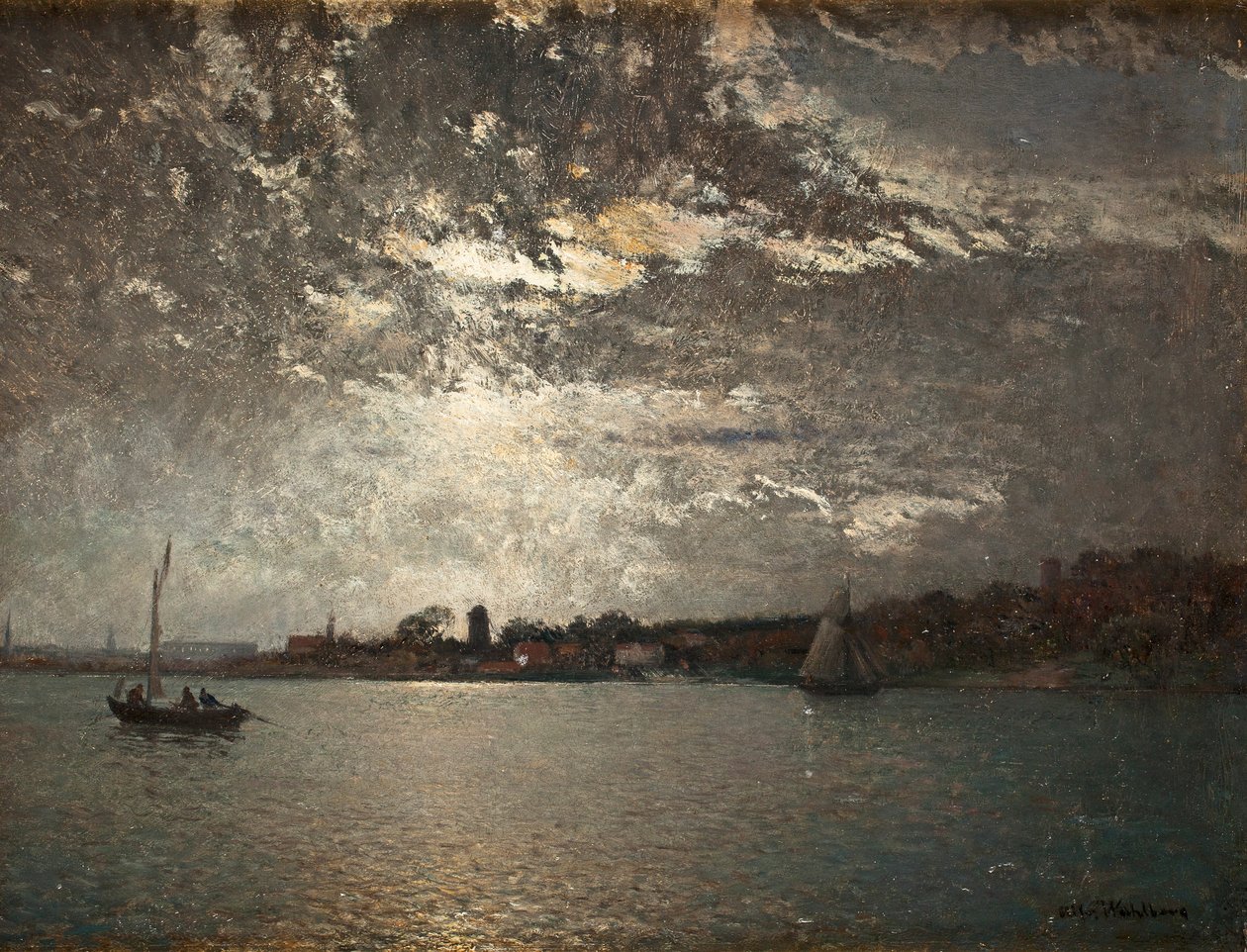 Maanlichtstemming, ingang van Stockholm door Alfred Wahlberg