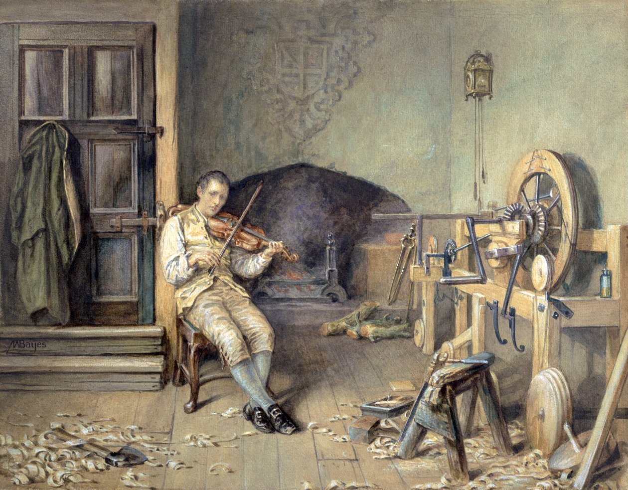 Samuel Crompton (1753-1827) die zijn Spinning Mule uitvindt, 1895 door Alfred Walter Bayes