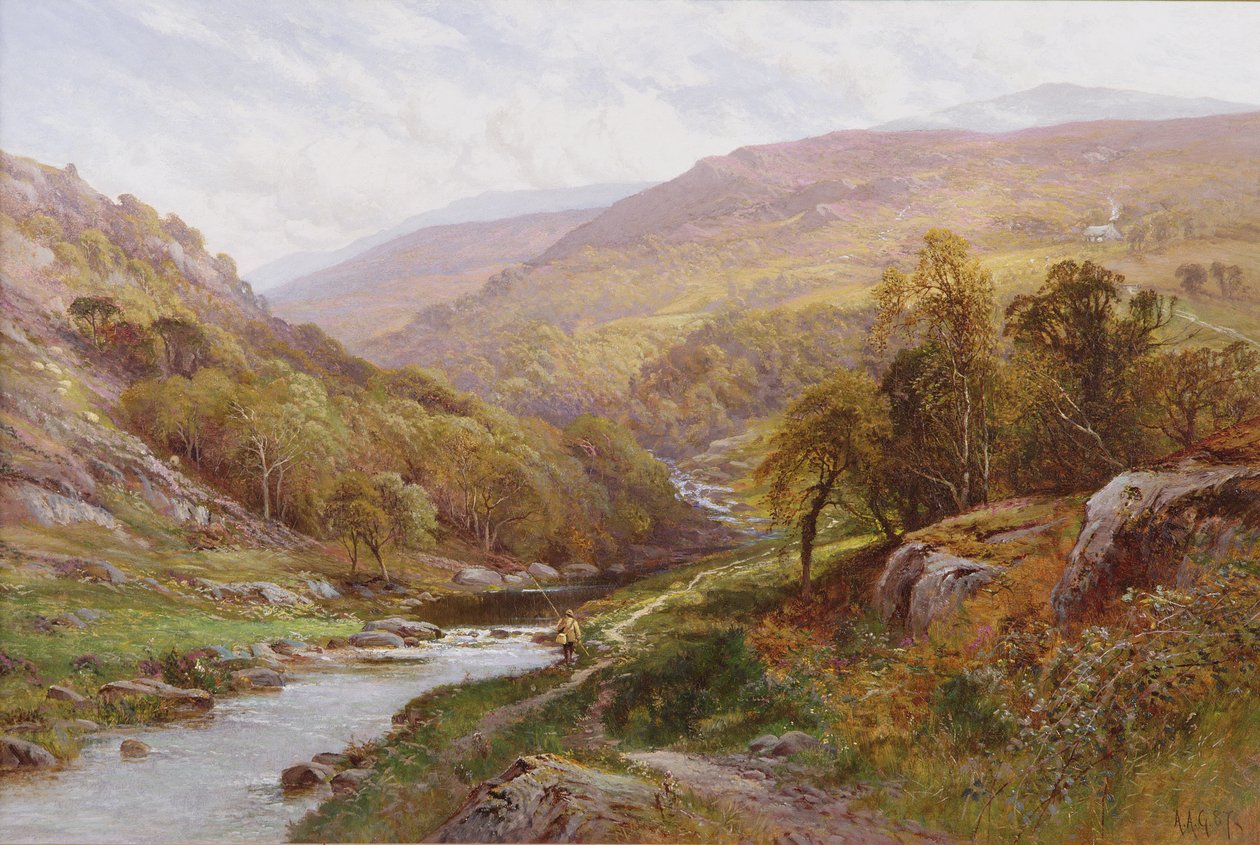 Een Visser bij een Hooglandstroom door Alfred Augustus Glendening