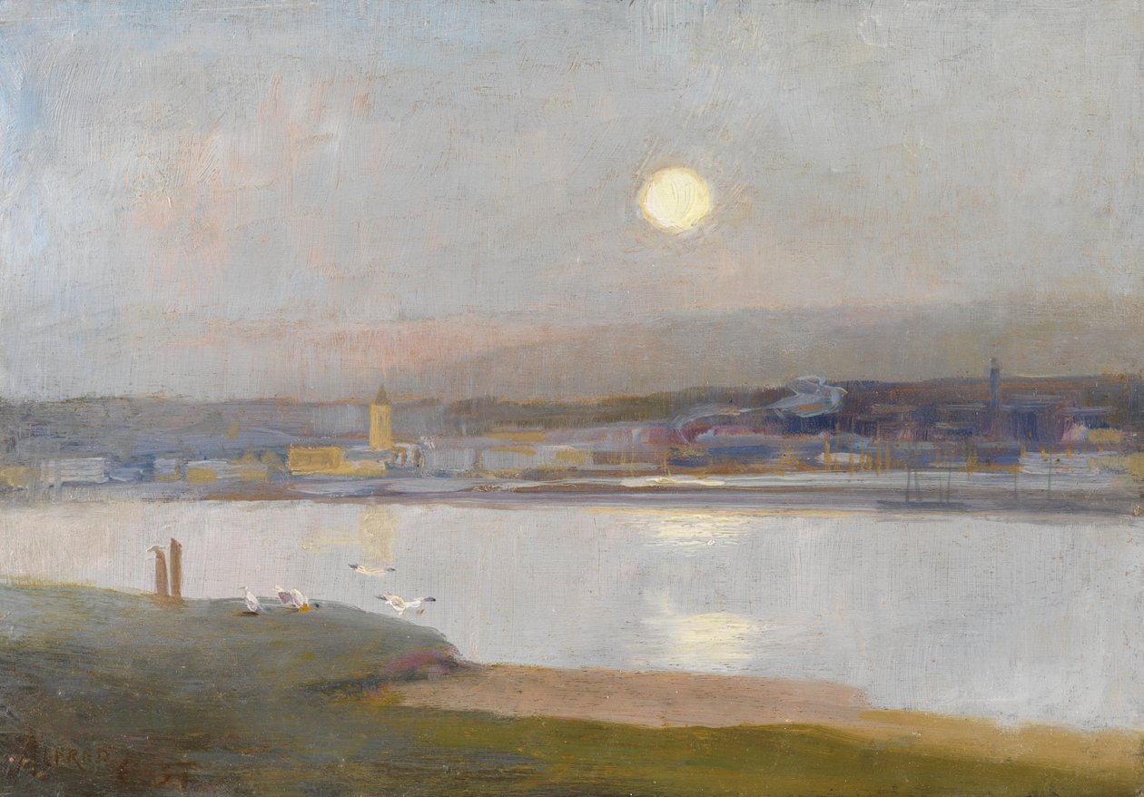 Maanopkomst boven Hayle, vanuit Lelant, ca. 1892 door Alfred East