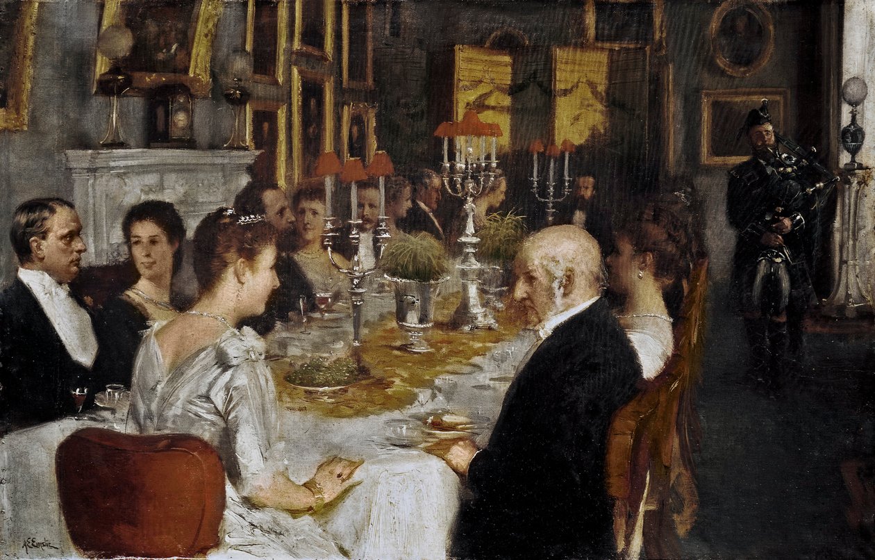 Diner in Haddo House door Alfred Edward Emslie