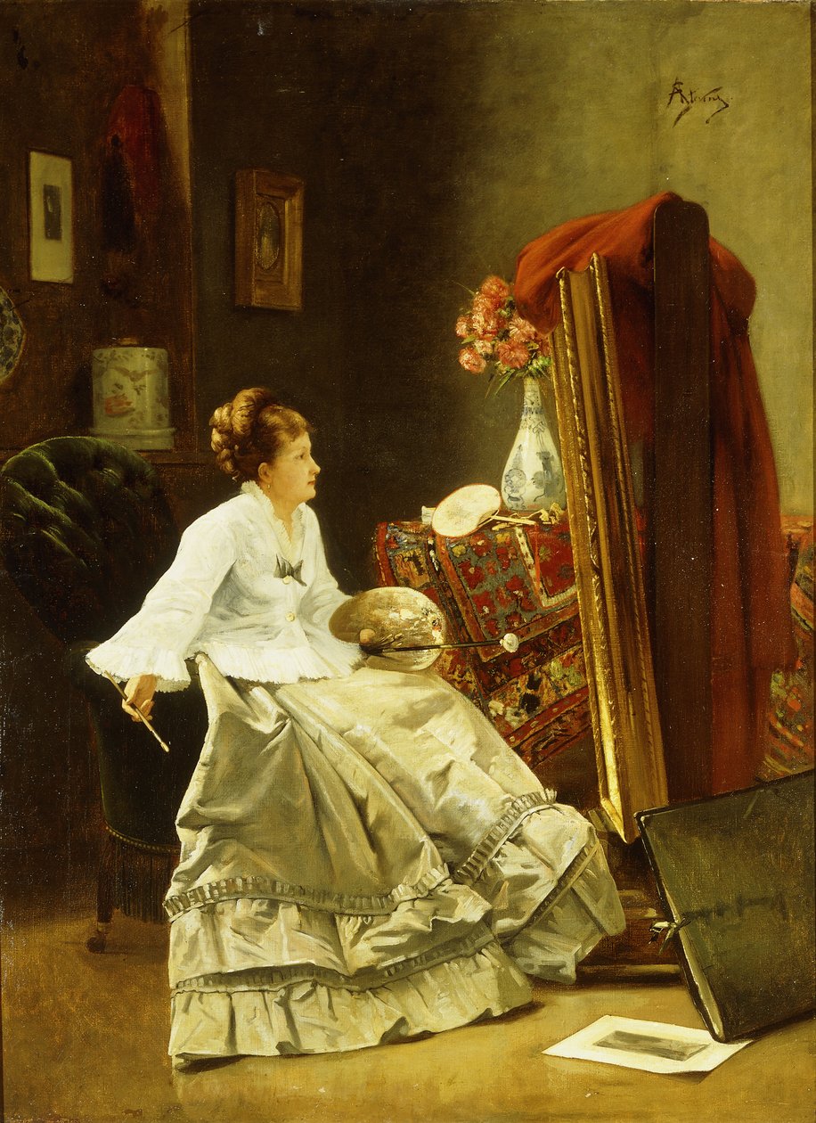 Kunstenaar aan het werk door Alfred Emile Stevens