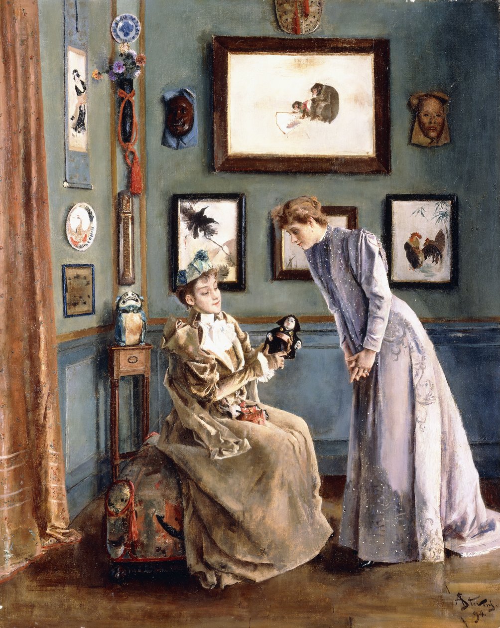 Vrouwen met een Japanse Pop, 1894 door Alfred Emile Stevens