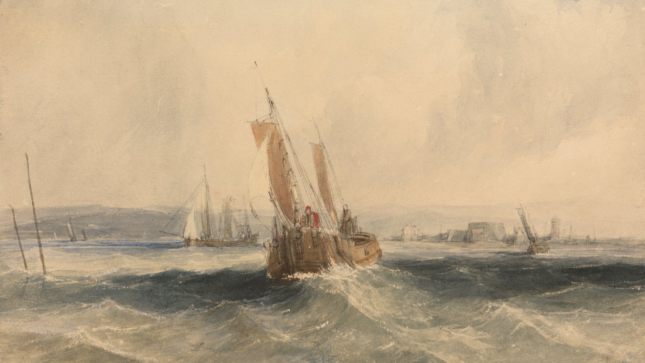 Schepen bij het eiland Wight door Alfred Gomersal Vickers