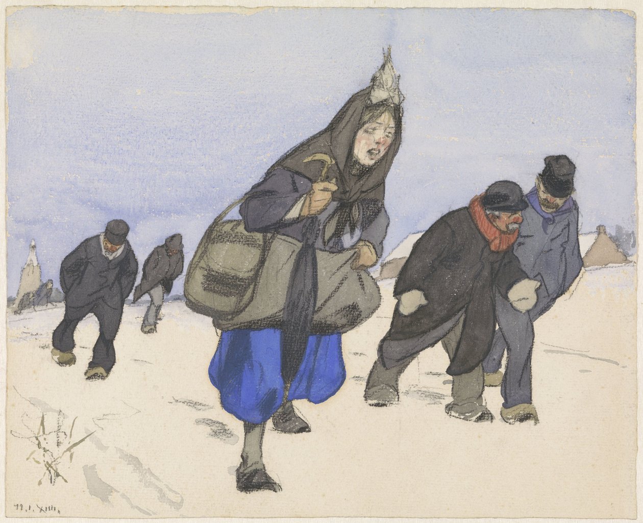 Oorlogsvluchtelingen in de sneeuw door Alfred Ost