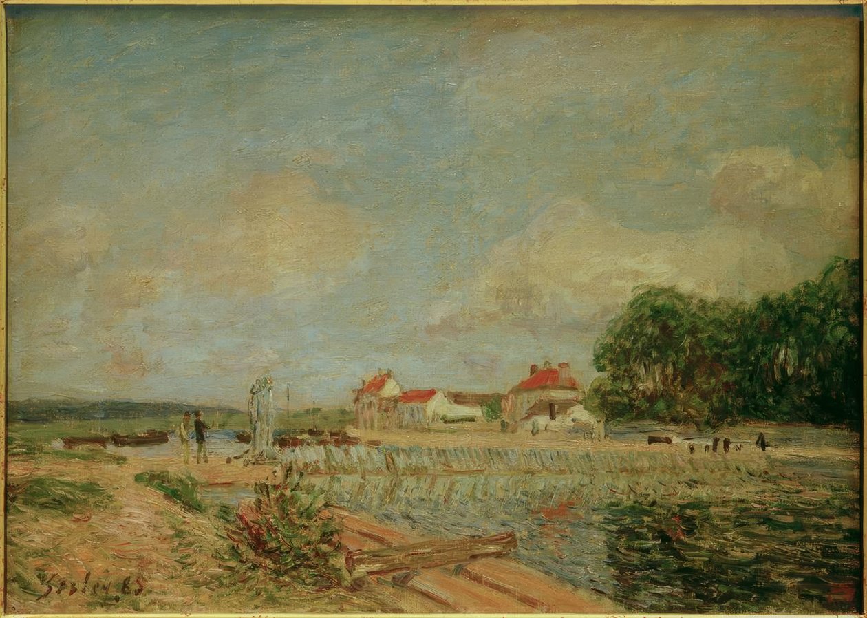 De dam van de Loing in Saint-Mammès door Alfred Sisley