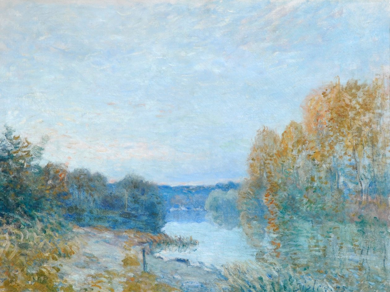 Zonsondergang, herfstavond aan de rivier door Alfred Sisley