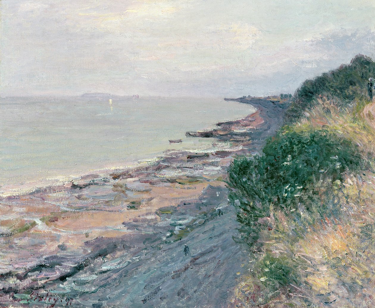 De Klif bij Penarth, Avond, Laag Tij door Alfred Sisley
