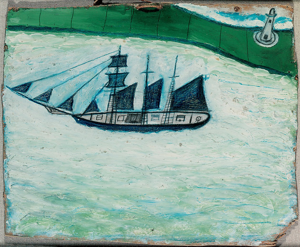 Schip en Vuurtoren, c.1925 door Alfred Wallis