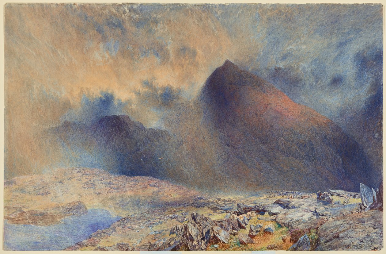 Mount Snowdon door opklarende wolken door Alfred William Hunt