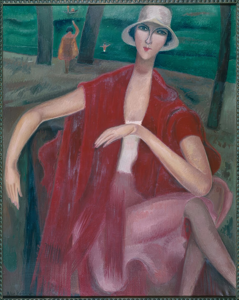 Vrouw in Rot am Ufer door Alice Bailly