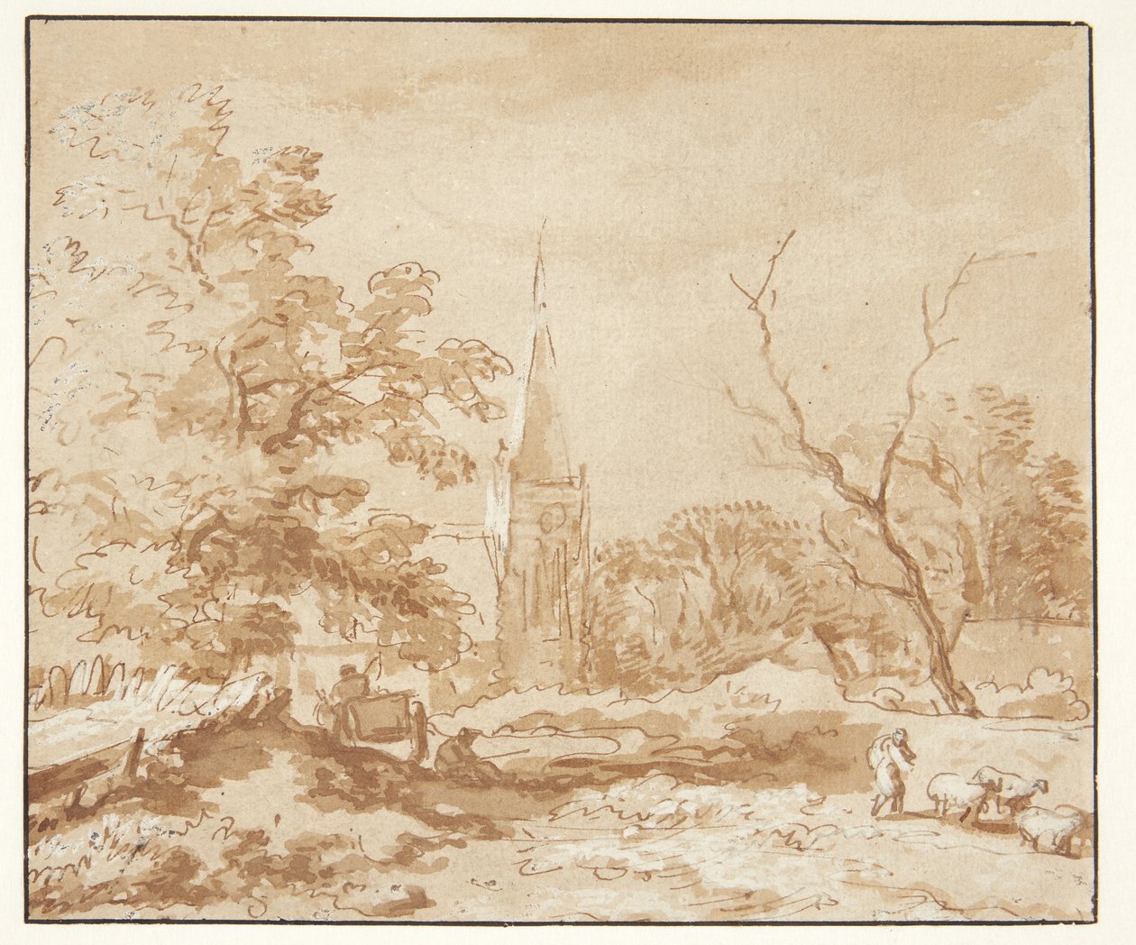 Landschap met bomen en een kerk door Allaert van Everdingen