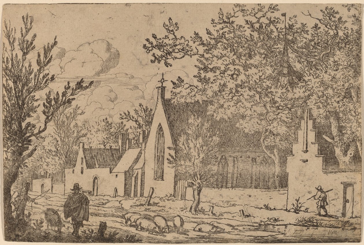 Varkenshoeder bij een Kapel door Allart van Everdingen