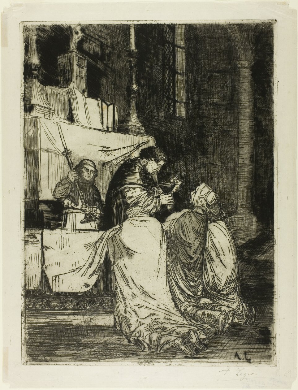 Communie in de kerk van St. Médard door Alphonse Legros