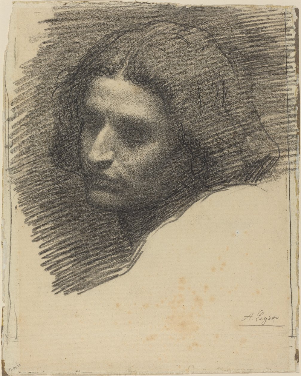 Hoofd van een man naar links kijkend [recto] door Alphonse Legros