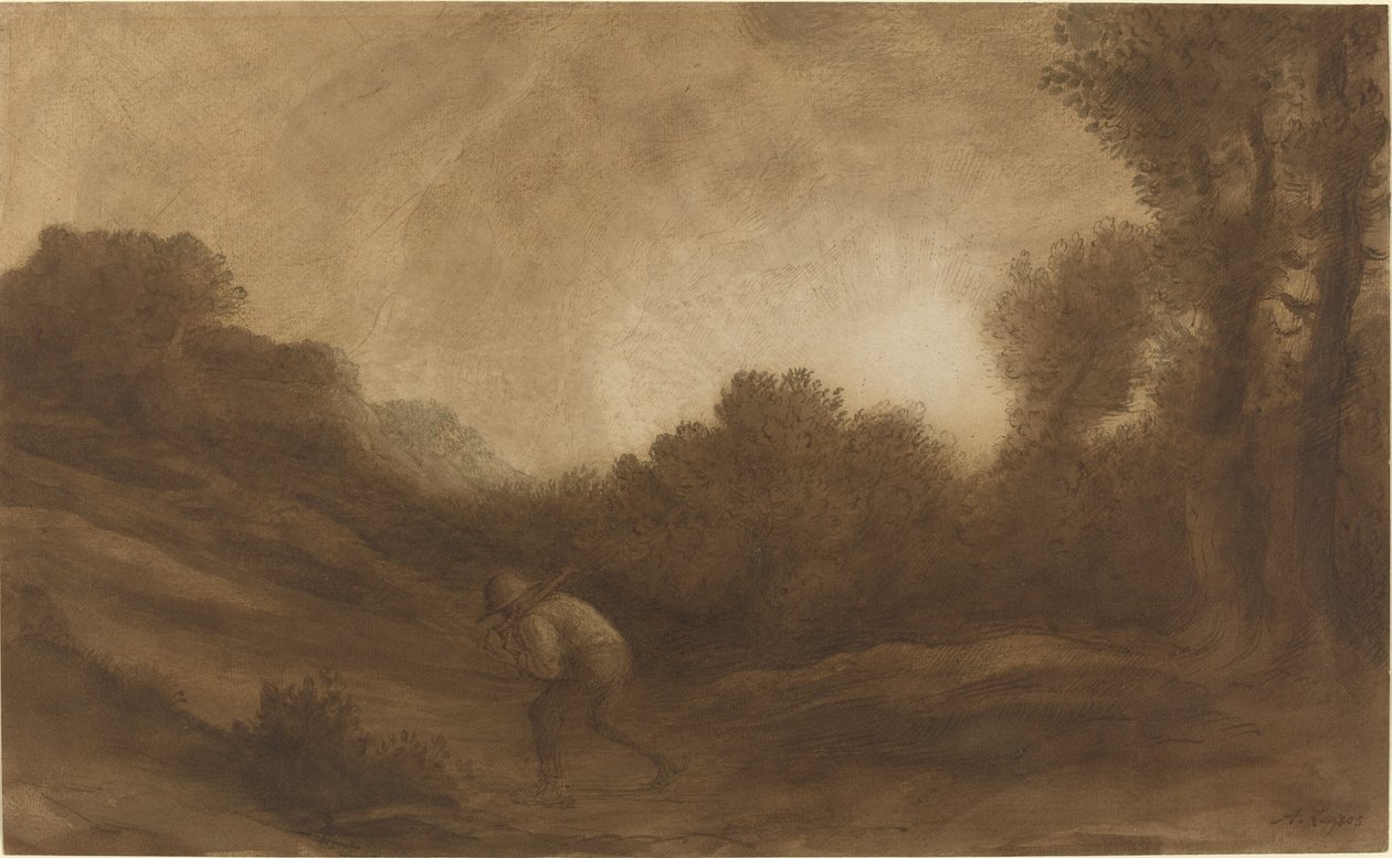 Landschap, avond door Alphonse Legros
