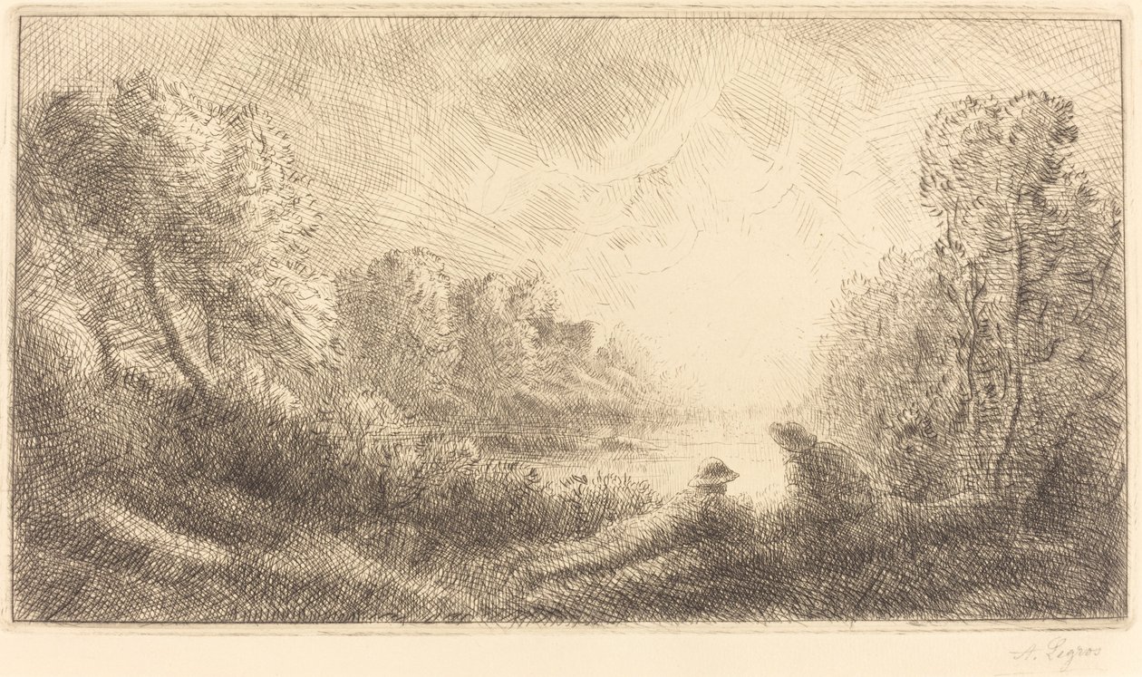 Landschap: Zonsopgang door Alphonse Legros