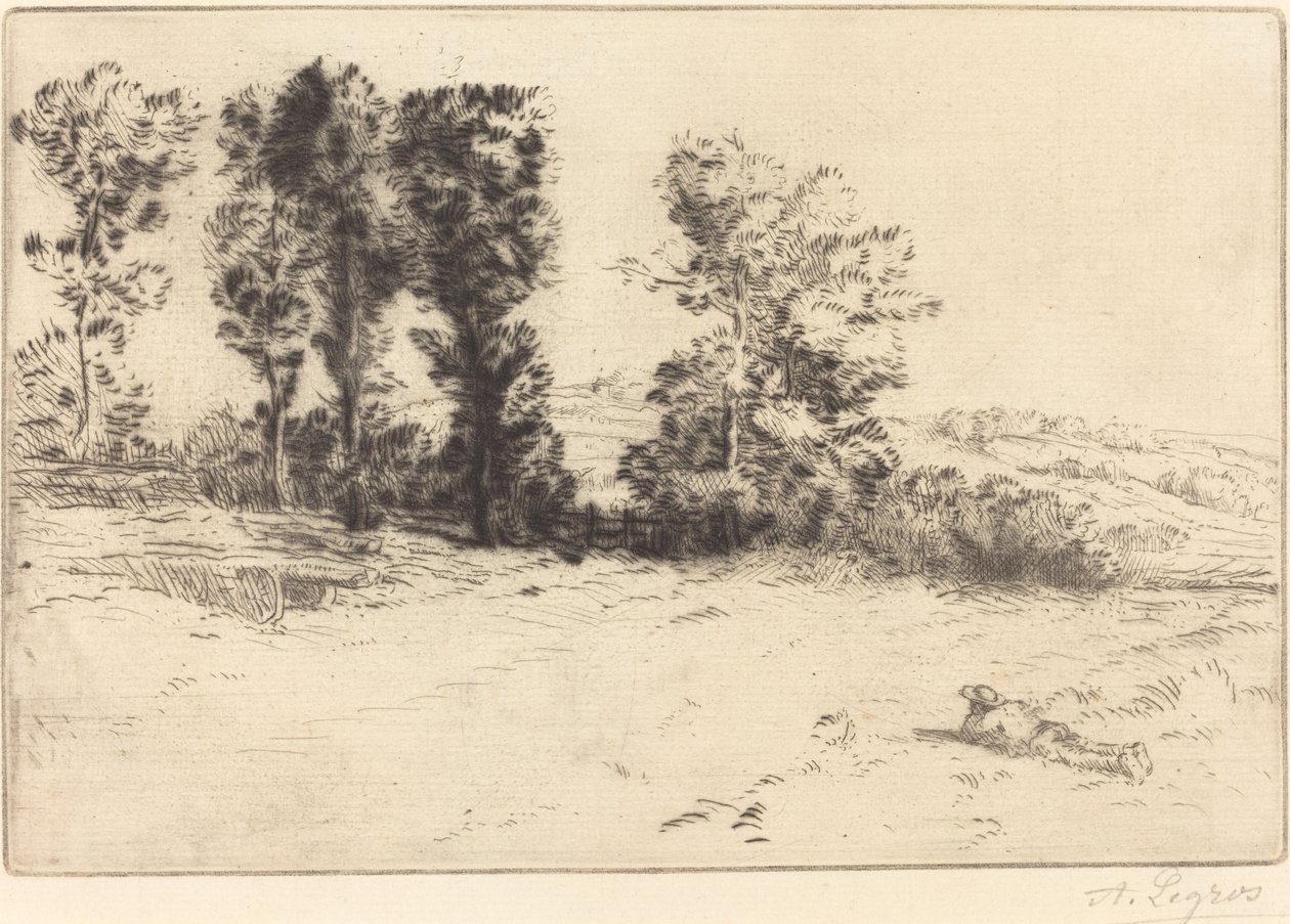 Weide in Zonneschijn Le pré ensoleillé door Alphonse Legros