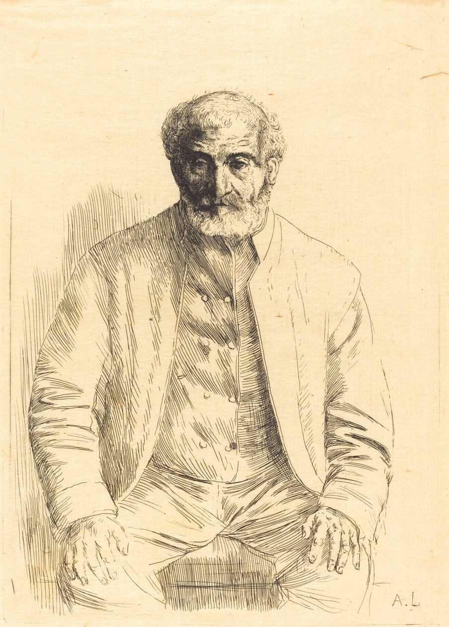 Oude man zittend (Vieillard assis) door Alphonse Legros