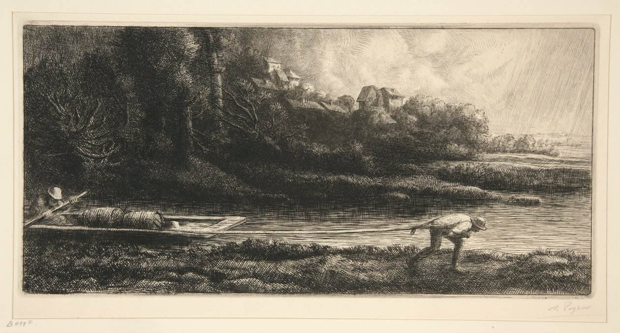 Landschap in een boot door Alphonse Legros
