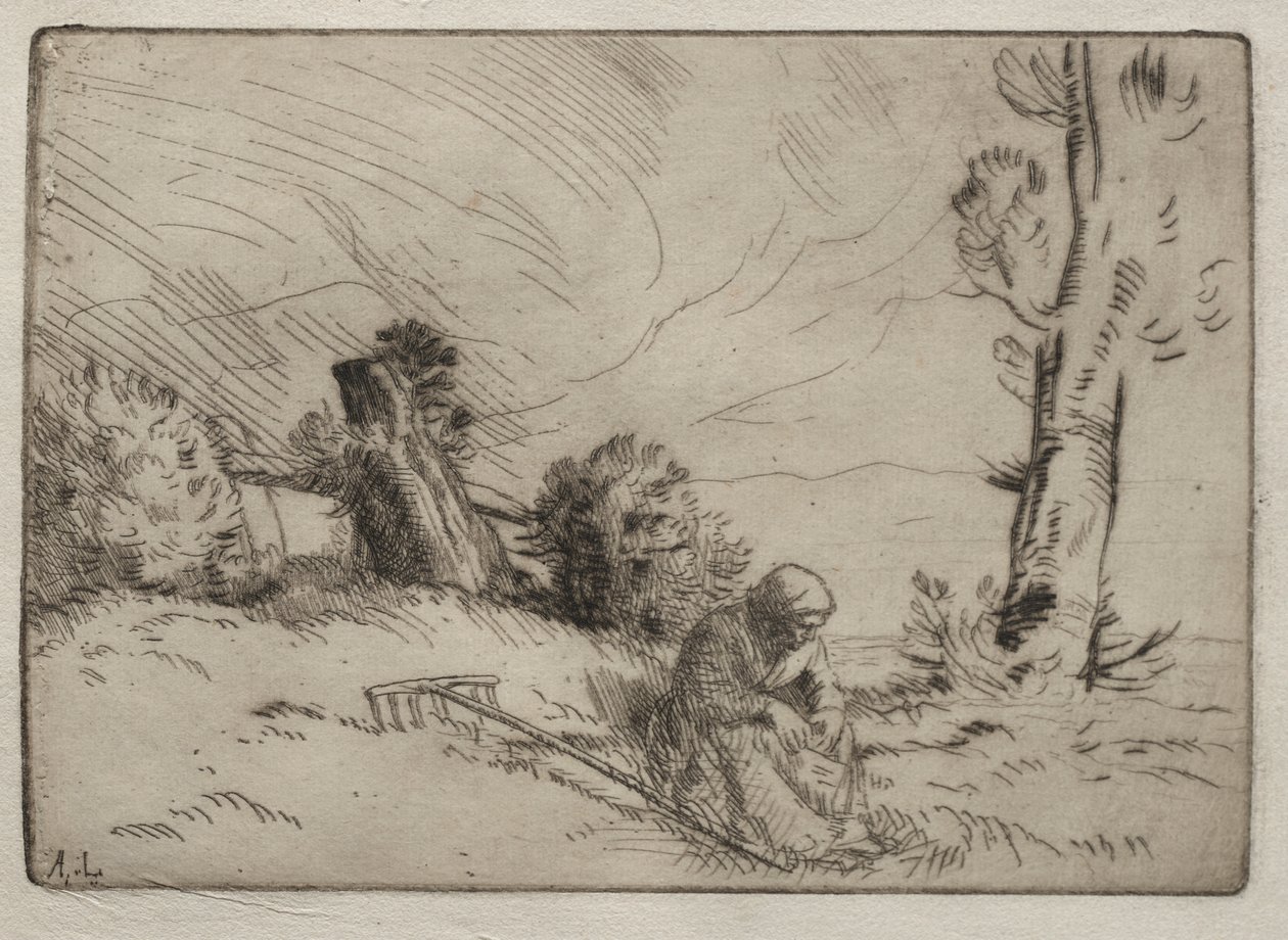 Boerin Zittend bij een Heg door Alphonse Legros