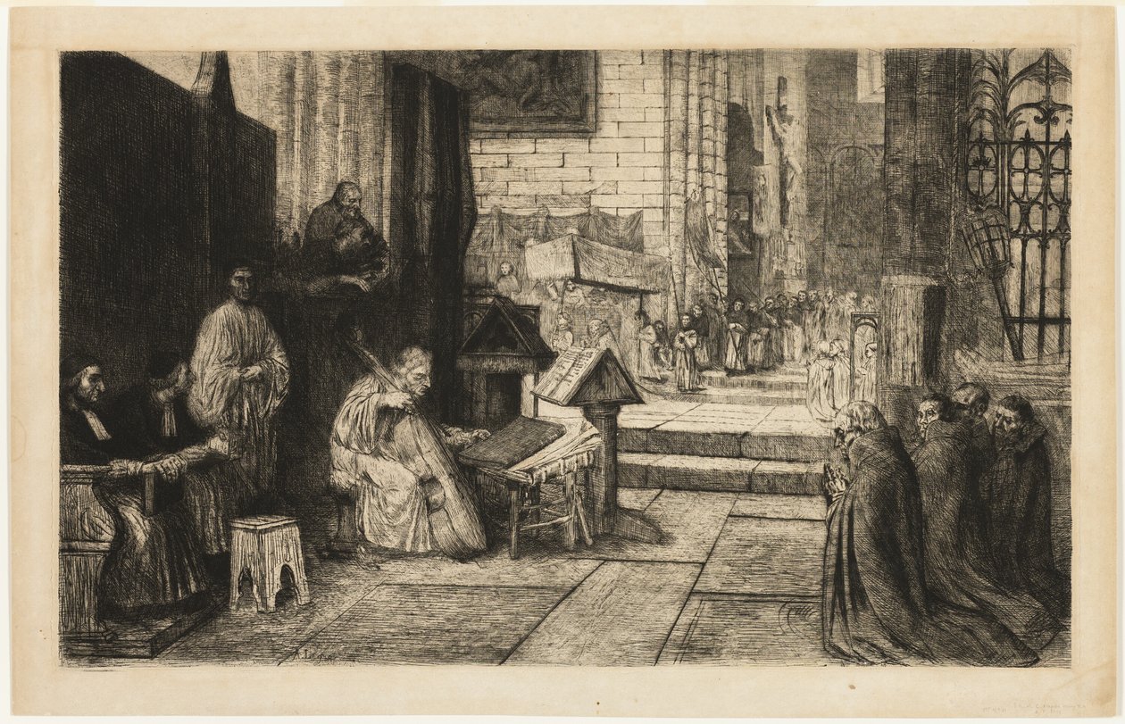 Processie in een Spaanse Kerk door Alphonse Legros