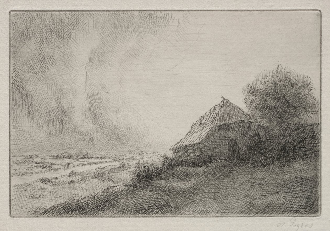 Vervallen huis op een heuvel door Alphonse Legros