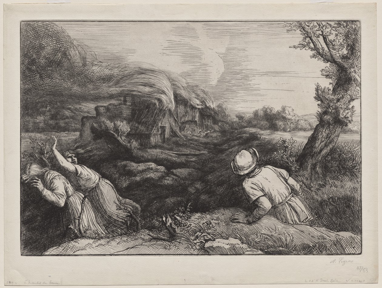 Het Dorp in Vlammen door Alphonse Legros