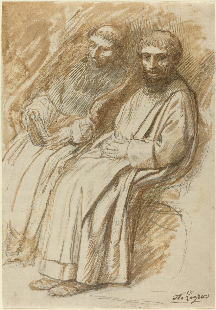 Twee Monniken Zittend in een Kerk door Alphonse Legros
