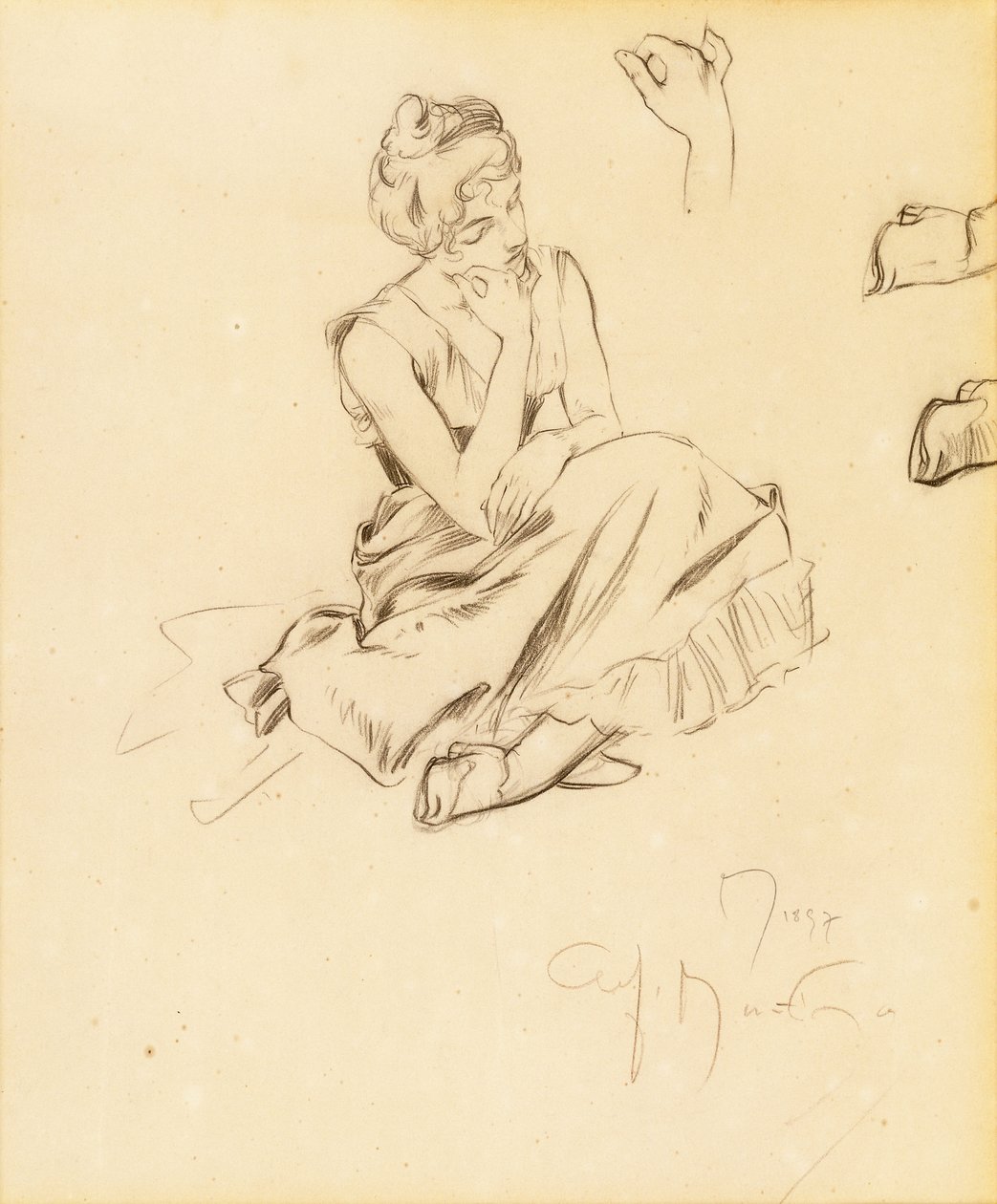 Studie van een zittende vrouw, 1897 door Alphonse Mucha