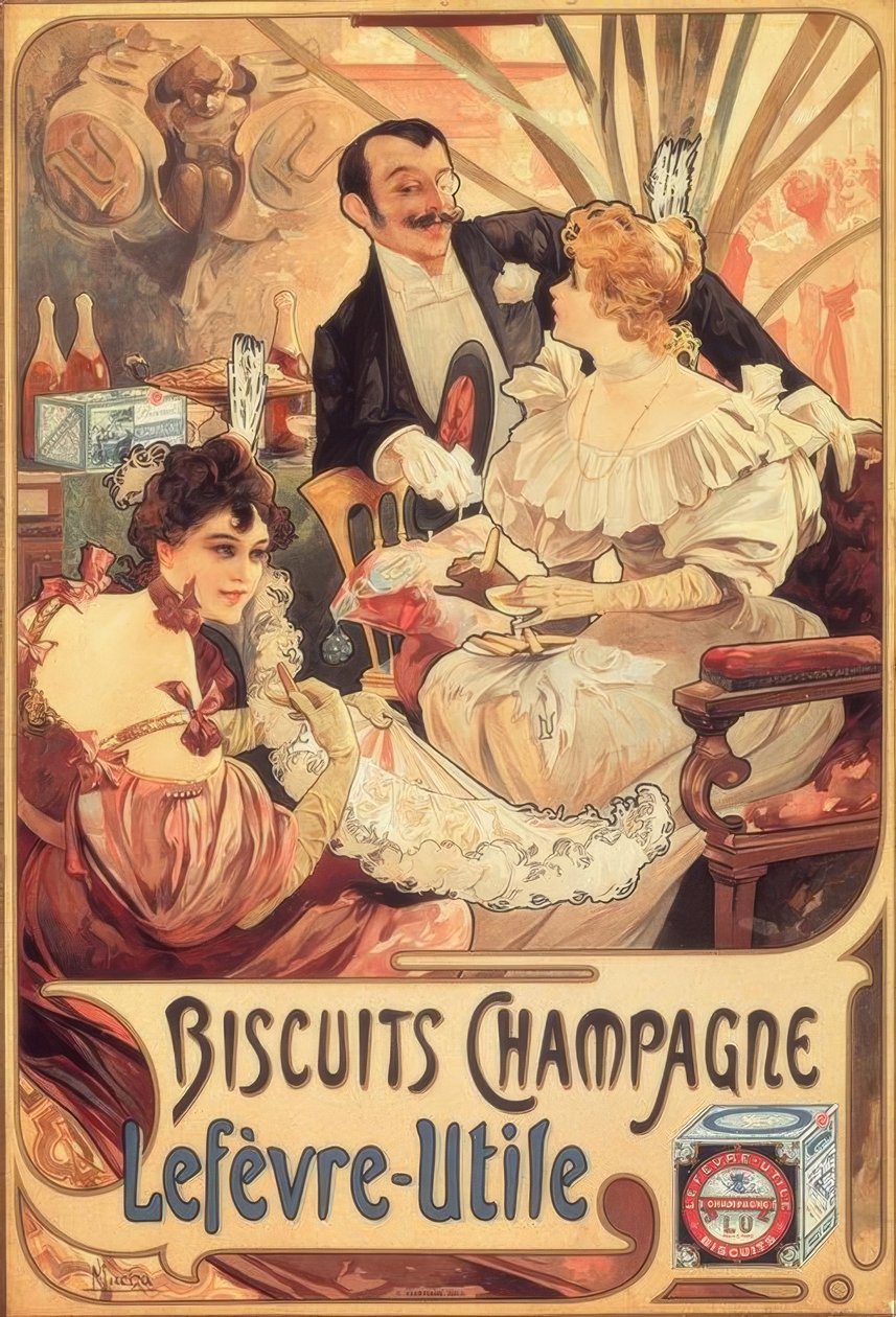 Champagne biscuits / Lefèvre-Utile door Alphonse Mucha