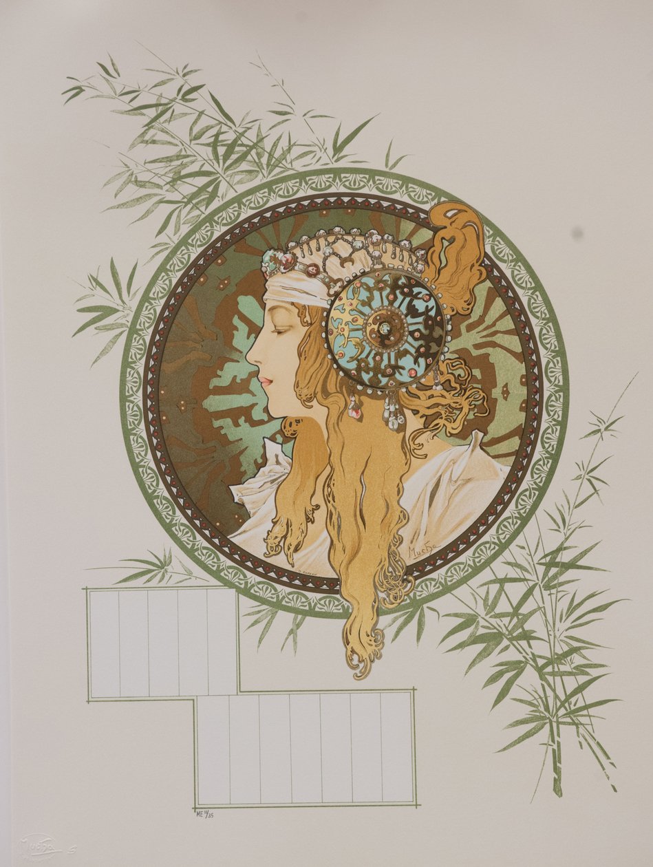 Byzantijnse hoofden: Blonde kalender, 1897 door Alphonse Mucha