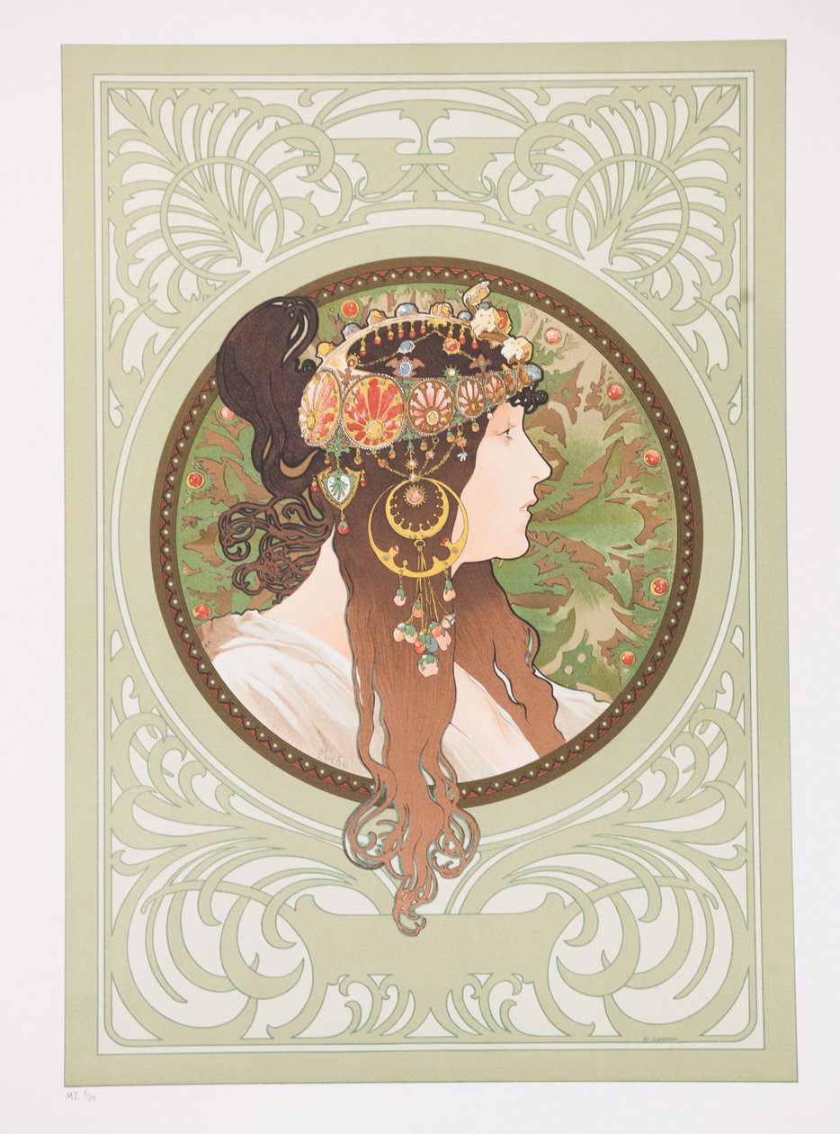 Byzantijnse hoofden: Brunette, 1897 door Alphonse Mucha