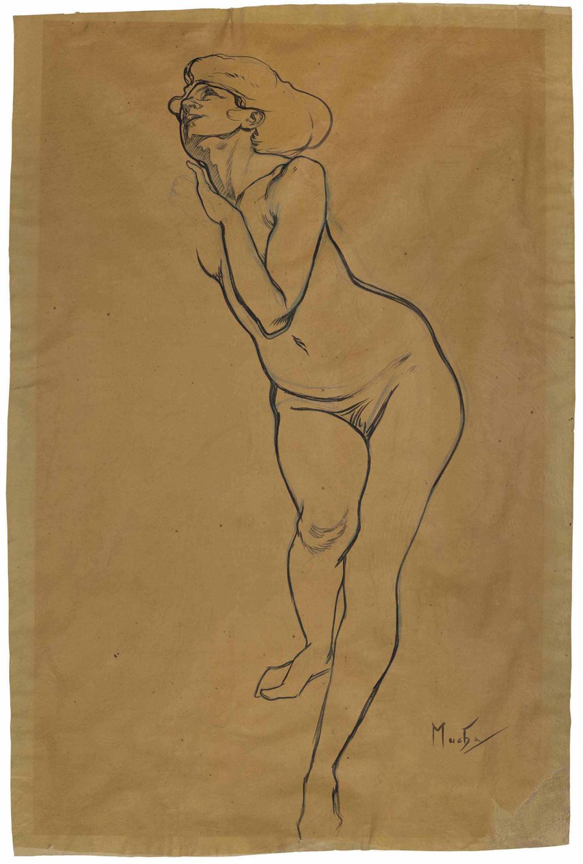 Staande naakte vrouw door Alphonse Mucha