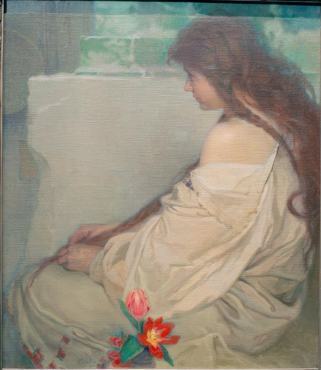 Meisje met tulpen door Alphonse Mucha