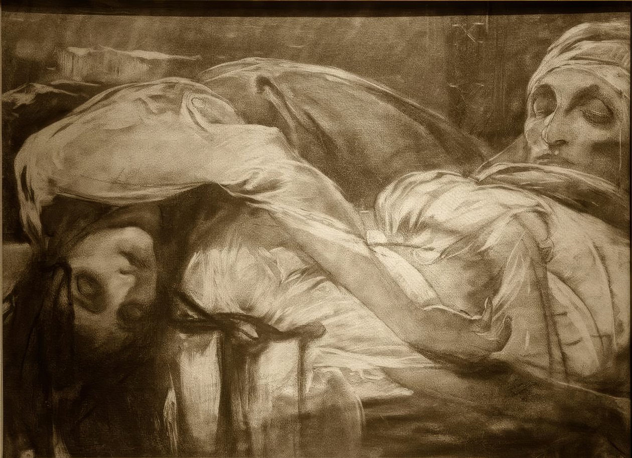 Dood van de bruid van Hasanaga door Alphonse Mucha