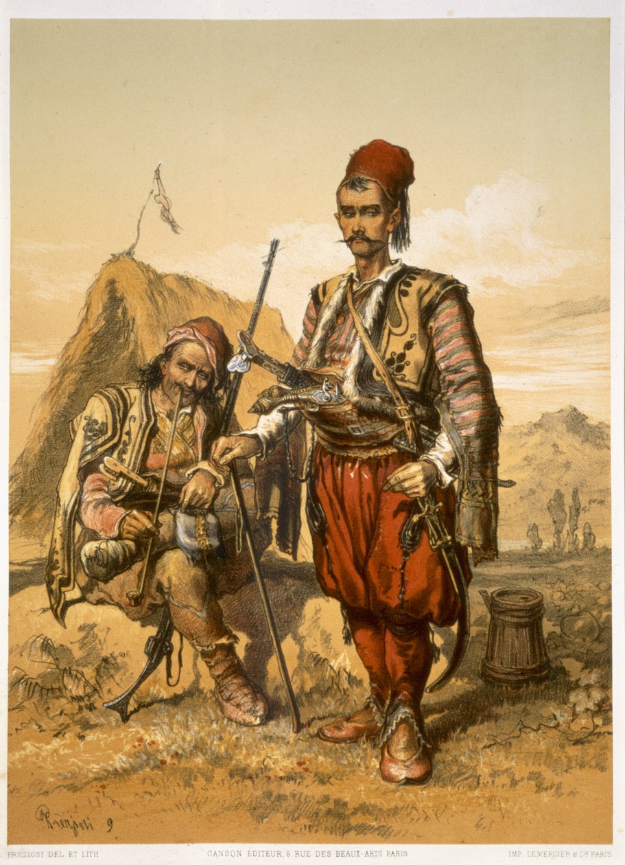 Turkse voetsoldaten in het Ottomaanse leger, uitgegeven door Lemercier, c.1857 door Amadeo Preziosi