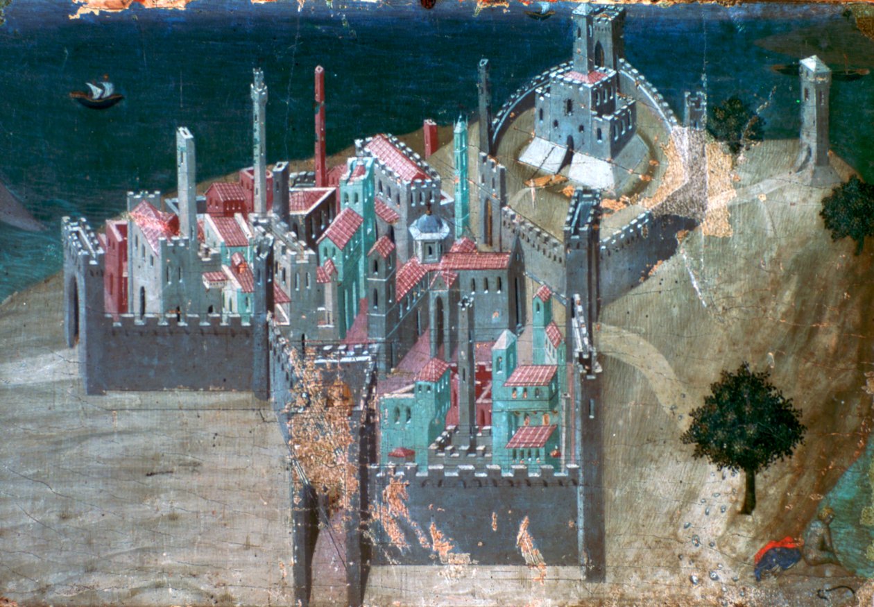 Uitzicht op een kuststad, ca. 1300-1348 door Ambrogio Lorenzetti