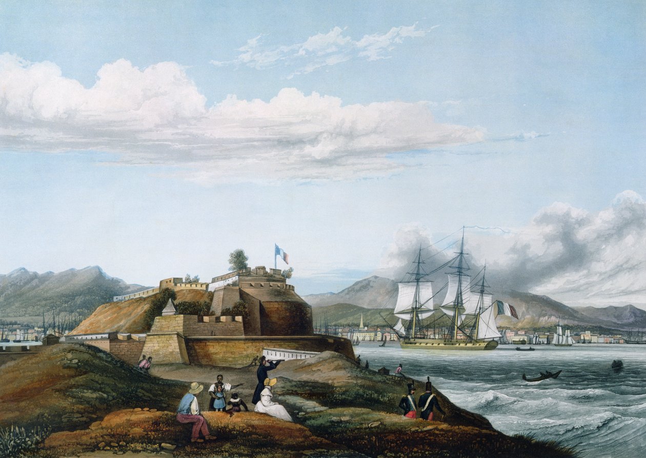 Uitzicht op Fort Royal, Martinique door Ambroise Louis Garneray