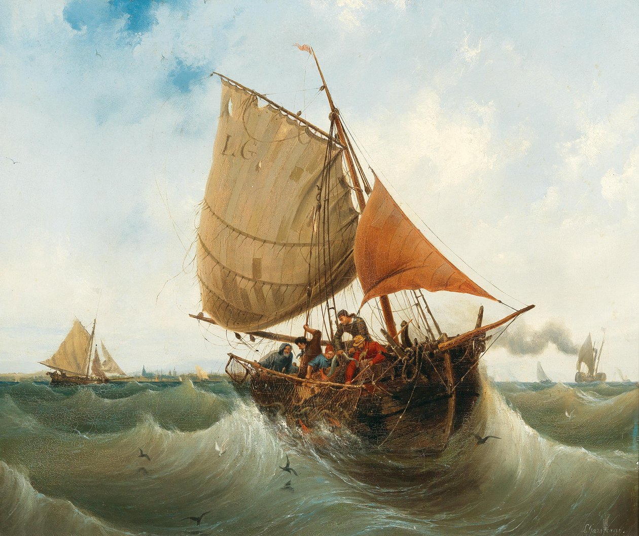 Vissen aan de kust door Ambroise Louis Garneray