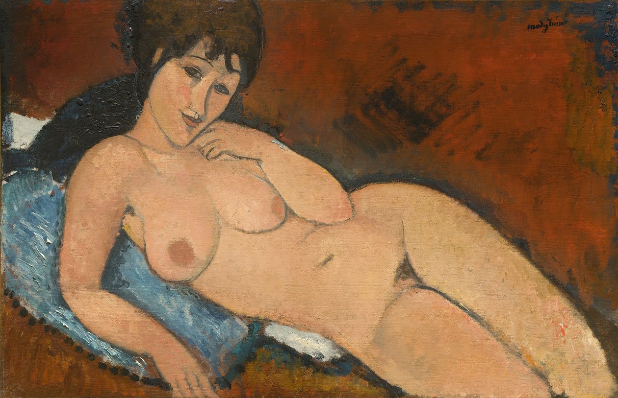 Naakt op een blauw kussen door Amedeo Modigliani