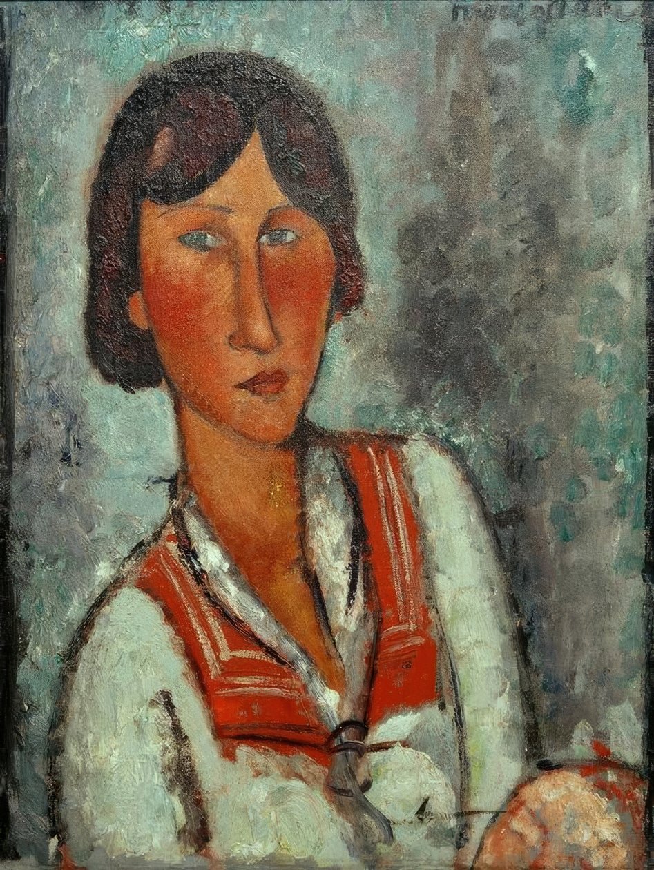 Borstbeeld van een jonge vrouw met matrozenkraag door Amedeo Modigliani
