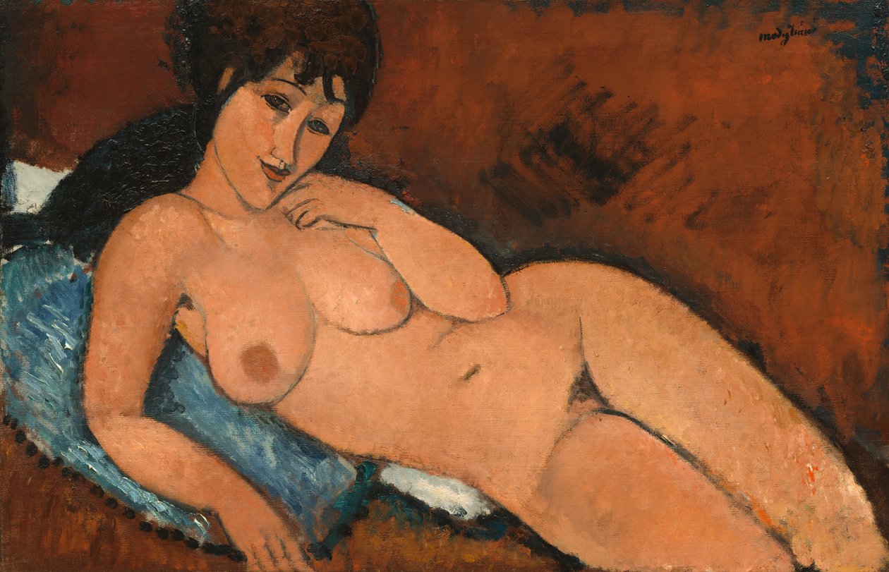 Naakt op een blauw kussen door Amedeo Modigliani