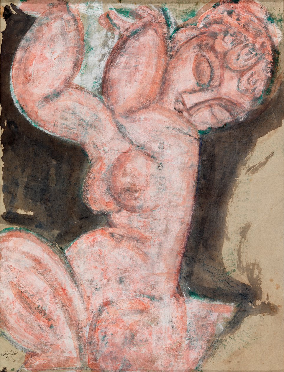 Roze naakt - Kariatide door Amedeo Modigliani