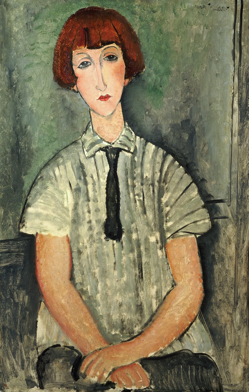 Jong Meisje in een Gestreept Shirt, 1917 door Amedeo Modigliani