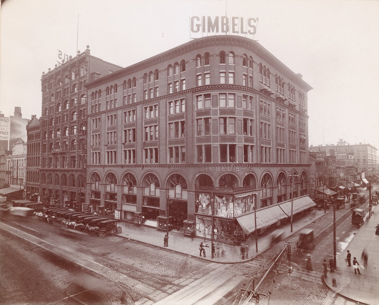 Gimbel Brothers, Market Street bij 9th, Zuidoostelijke hoek, 1899 door American Photographer