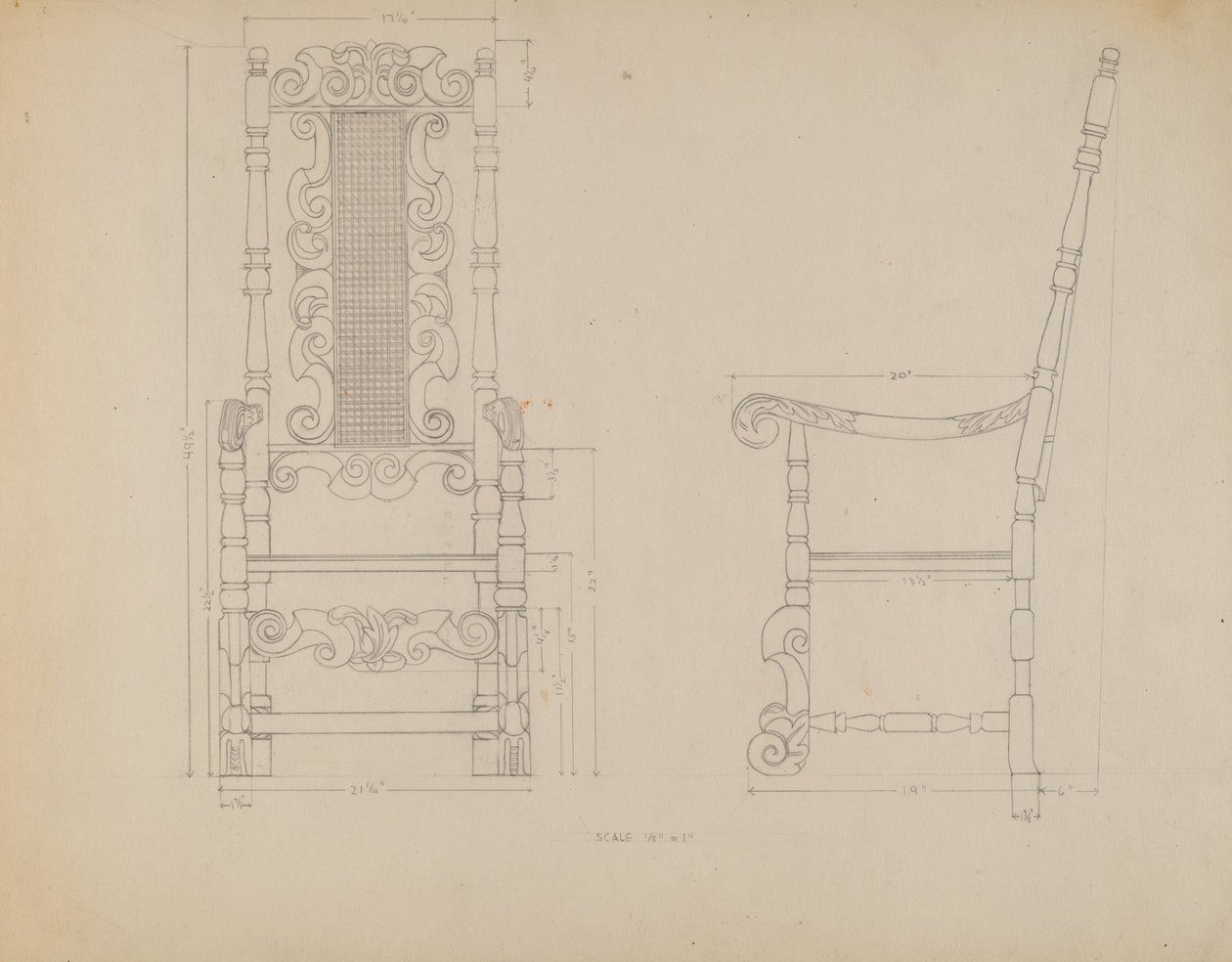 Tekening van een Stoel door American 20th Century